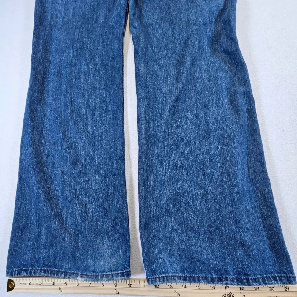 True Religion Mens Boot Cut Jeans Blue Distressed Graphic Back Pocket 40 USA